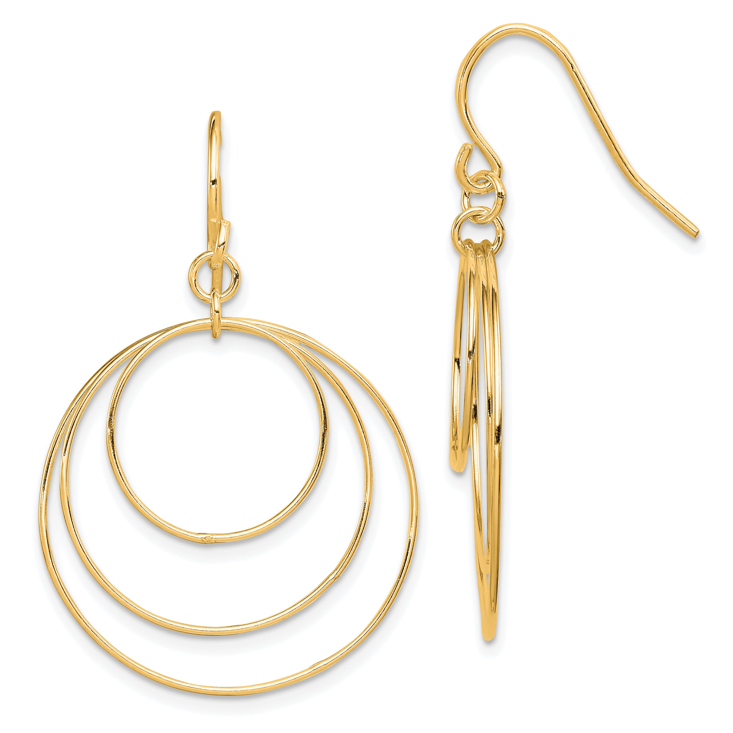 Sterling Silver Gold-tone Polished Fancy Triple Circle Dangle Earrings