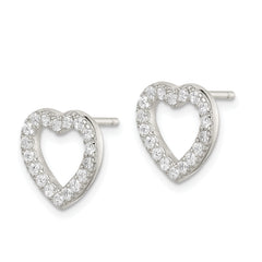 Sterling Silver Rhodium-plated CZ Open Heart Post Earrings