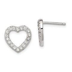 Sterling Silver Rhodium-plated CZ Open Heart Post Earrings