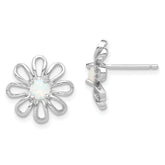 Sterling Silver Rhodium-plated Created Opal Daisy Post Earrings