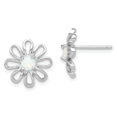 Sterling Silver Rhodium-plated Created Opal Daisy Post Earrings