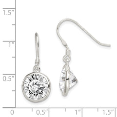 Sterling Silver Polished 11mm Round CZ Bezel Set Dangle Earrings