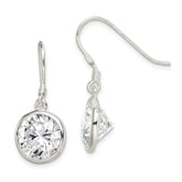 Sterling Silver Polished 11mm Round CZ Bezel Set Dangle Earrings