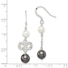 Sterling Silver Polished Grey & White Glass Pearl Infinity Dangle Earrings