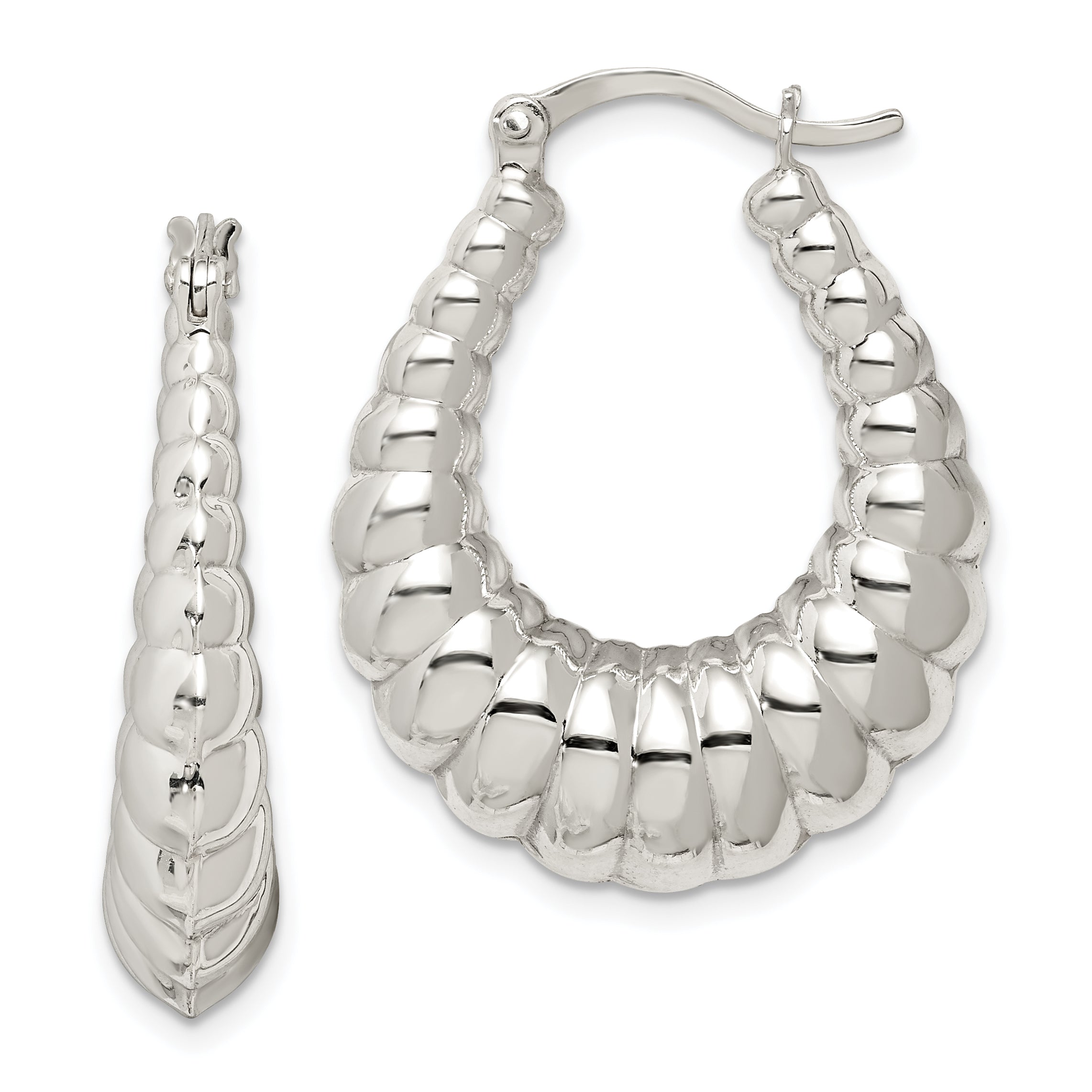 Sterling Silver Rhodium-plated Polished Shrimp Oval Hoop Earrings