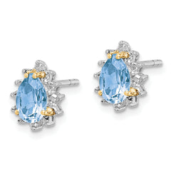 Brilliant Gemstones Sterling Silver with 14K Accent Rhodium-plated Sky Blue Topaz and Diamond Post Earrings