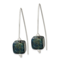 Sterling Silver Blue Dichroic Glass Thread Earrings