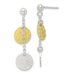 Sterling Silver w/ Yellow Vermeil Polished & Textured Circle Dangle Earring