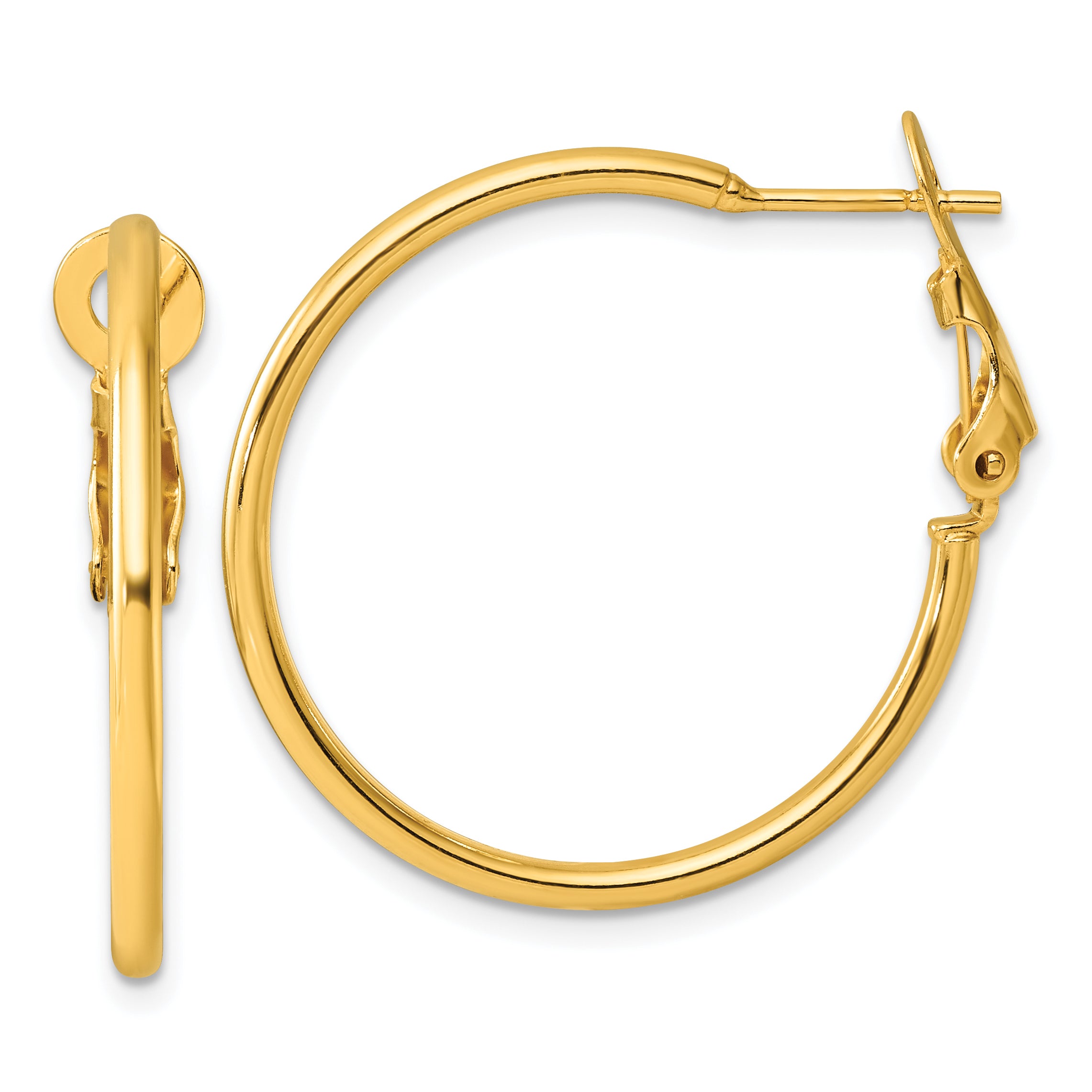 Sterling Silver Gold-tone Polished 2mm Omega Back Round Hoop Earrings