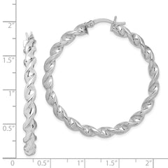 Sterling Silver Rhodium Plated Twisted 3.5x45mm Hoop Earrings