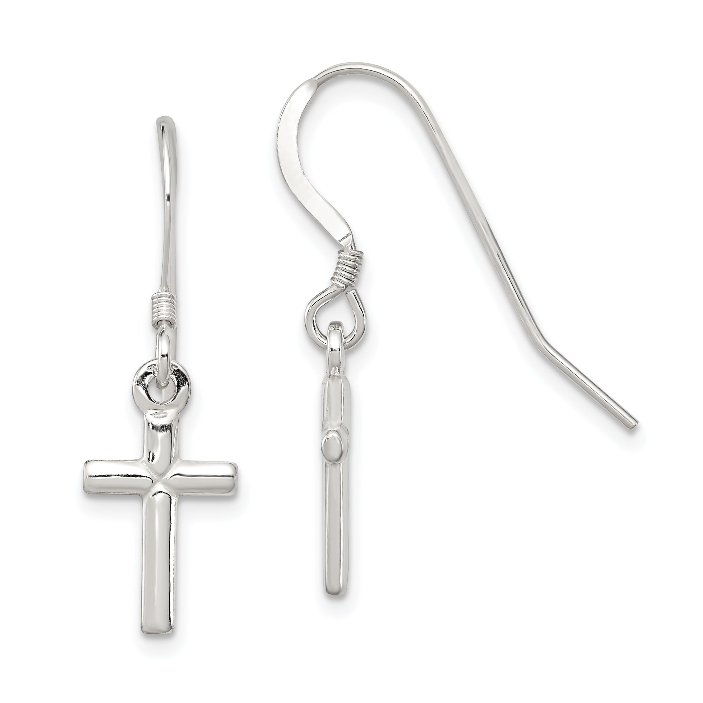Sterling Silver Polished Latin Cross Dangle Earrings