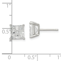 Sterling Silver 7mm Square Laser-cut CZ Basket Set Stud Earrings
