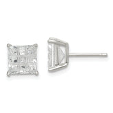 Sterling Silver 7mm Square Laser-cut CZ Basket Set Stud Earrings