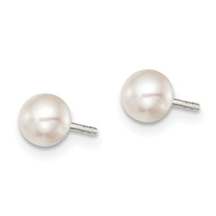 Sterling Silver Rhodium-Plated 4-5mm White Freshwater Cultured Button Pearl Stud Earrings