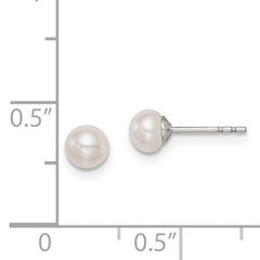 Sterling Silver Rhodium-Plated 4-5mm White Freshwater Cultured Button Pearl Stud Earrings