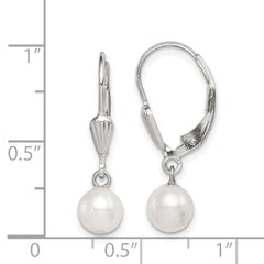 Sterling Silver Rhodium-plated 6-7mm White Round Freshwater Cultured Pearl Leverback Dangle Earrings