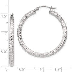 Sterling Silver D/C 3x35mm Hoop Earrings