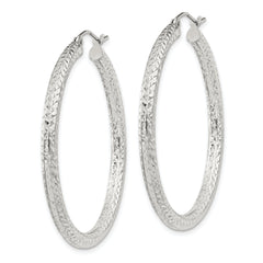 Sterling Silver D/C 3x40mm Hoop Earrings