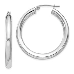 Sterling Silver Rhodium-plated 4mm Round Hoop Earrings