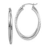 Sterling Silver Rhodium Plated Textured Double Oval Hoop Earrings