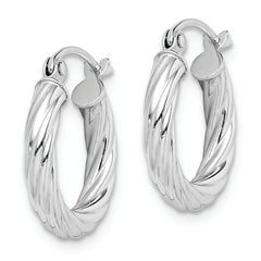 Sterling Silver Rhodium-plated 2.7x15mm Twisted Hoop Earrings