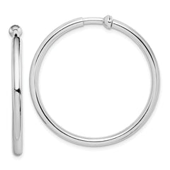 Sterling Silver RH-plated 2.5x37mm Non-Pierced Round Hoop Earrings