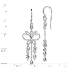 Sterling Silver Rhodium-plated Beaded Butterfly Dangle Earrings