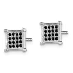 Sterling Silver Rhodium-plated Black Pav‚ CZ Square Post Earrings