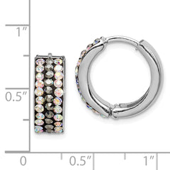 Sterling Silver Rhodium-plated Grey/Rainbow Preciosa Hinged Hoop Earrings