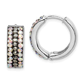 Sterling Silver Rhodium-plated Grey/Rainbow Preciosa Hinged Hoop Earrings