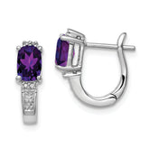 Sterling Silver RH Plated Diamond and Amethyst Hinged Hoop Earrings