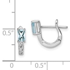 Sterling Silver Rhodium Plated Aquamarine Hinged Hoop Earrings