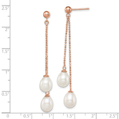 Sterling Silver Rose-tone 7-8mm White Rice Freshwater Cultured Pearl Post Dangle Earrings