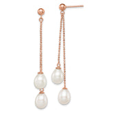 Sterling Silver Rose-tone 7-8mm White Rice Freshwater Cultured Pearl Post Dangle Earrings
