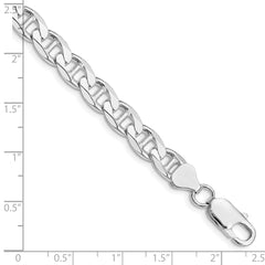 Sterling Silver Rhodium-plated 7.4mm D/C Flat Anchor Curb Chain