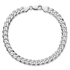 Sterling Silver Rhodium-plated 7mm Beveled Curb Chain