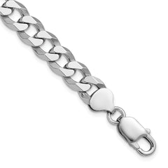 Sterling Silver Rhodium-Rhodium-Plated 8.5mm Beveled Curb Chain