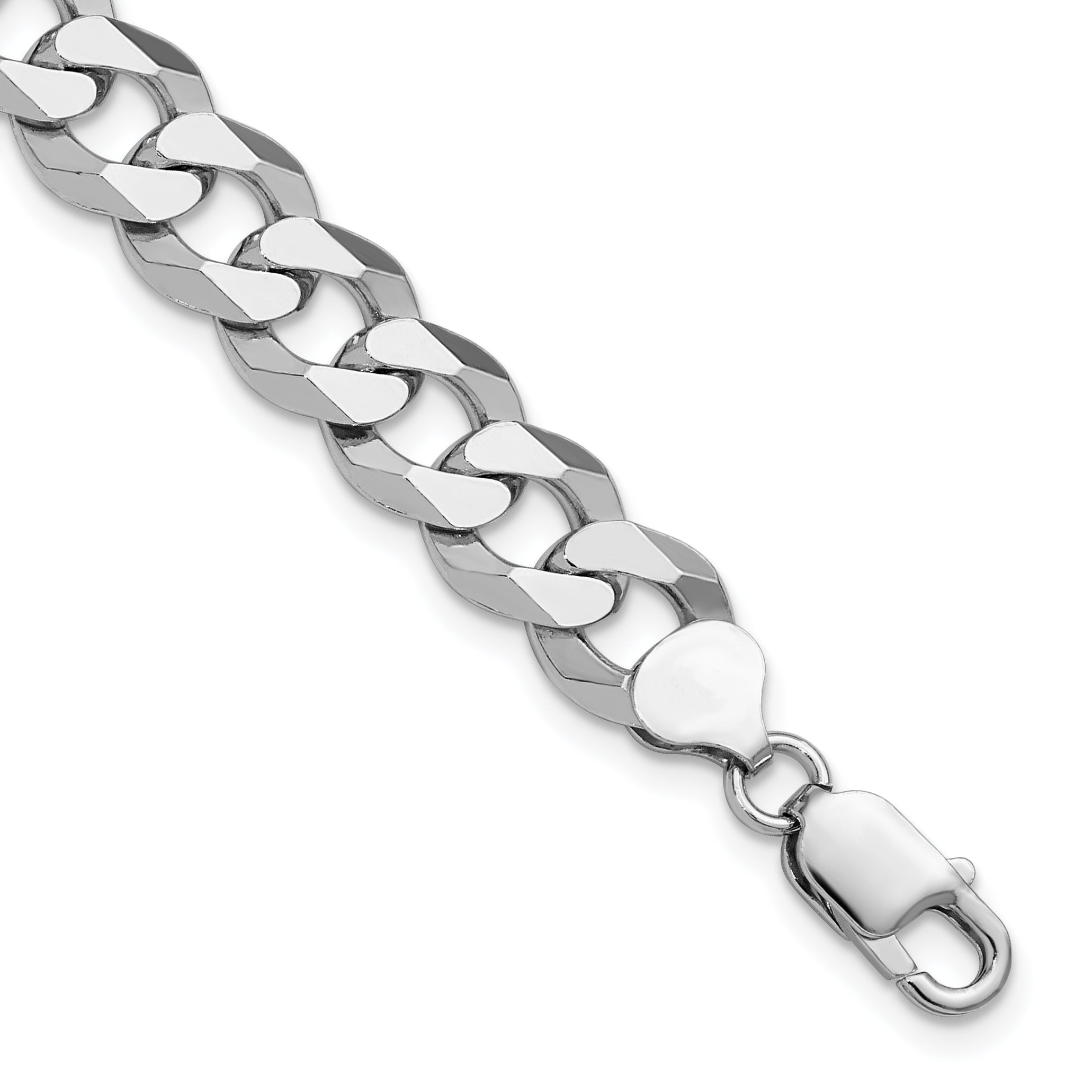 Sterling Silver Rhodium-plated 10.6mm Beveled Curb Chain