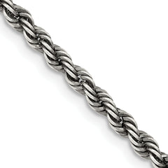 Sterling Silver Ruthenium-plated 3.4mm Rope Chain