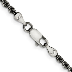 Sterling Silver Ruthenium-plated 2.9mm Rope Chain