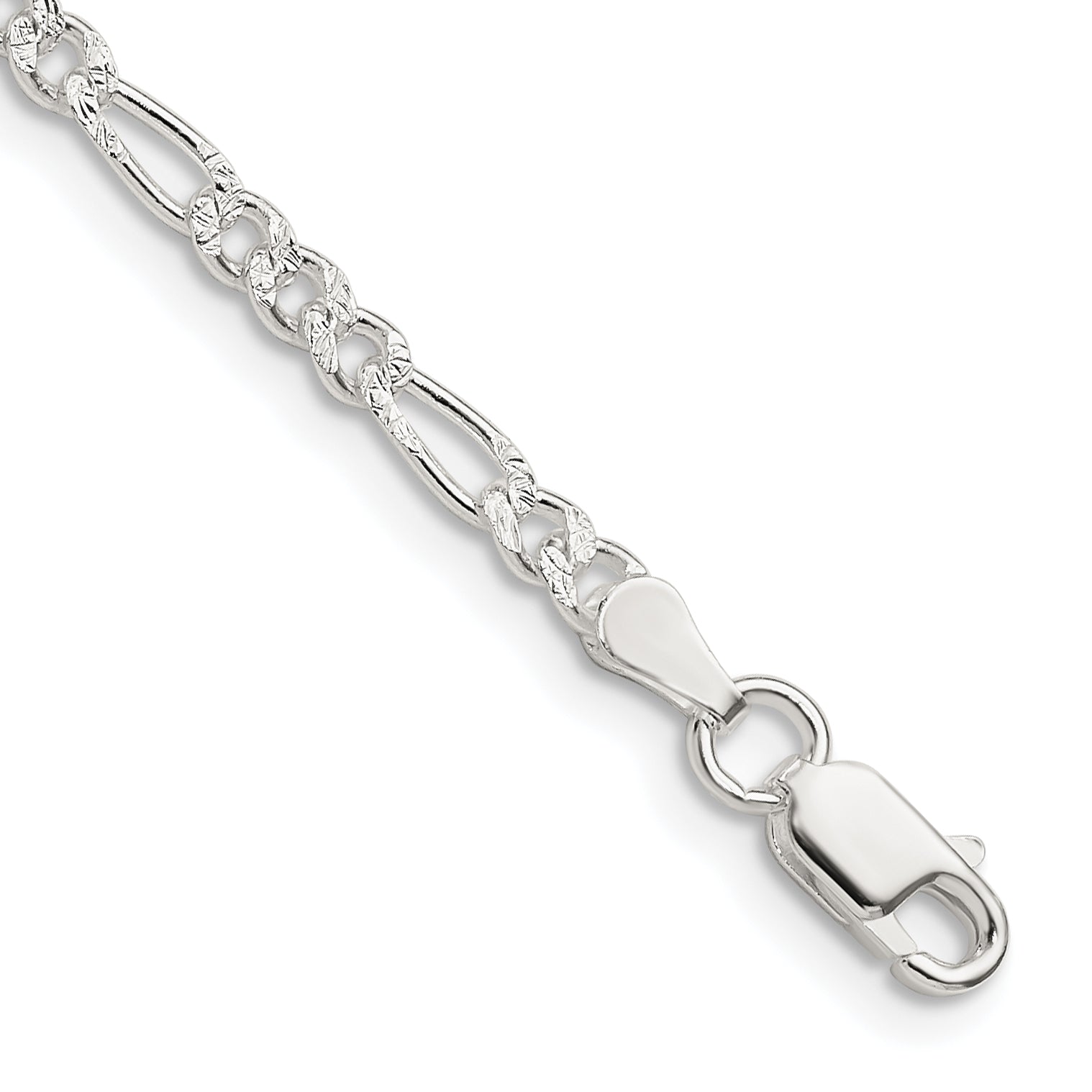 Sterling Silver 3mm Pav‚ Flat Figaro Chain