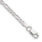 Sterling Silver 3mm Pav‚ Flat Figaro Chain