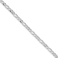 Sterling Silver Rhodium-plated 4mm Pave Flat Figaro Chain