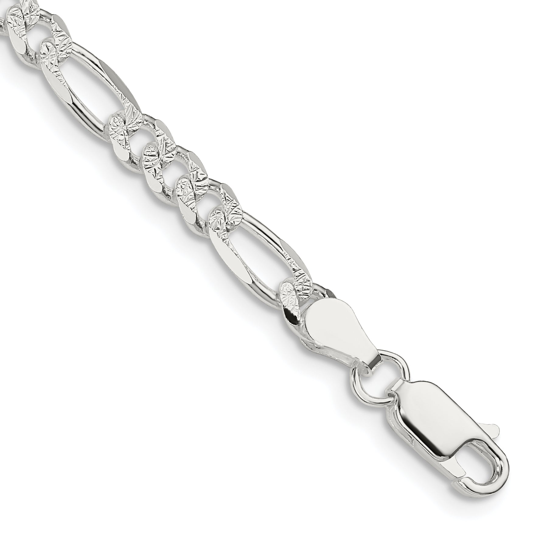 Sterling Silver 4.3mm Pav‚ Flat Figaro Chain