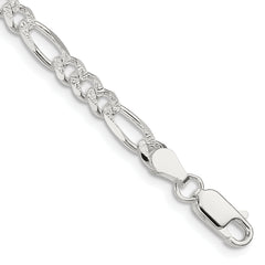 Sterling Silver 4.3mm Pav‚ Flat Figaro Chain