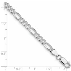 Sterling Silver Rhodium-plated 4.3mm Pav‚ Flat Figaro Chain