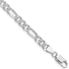 Sterling Silver Rhodium-plated 5.5mm Pav‚ Flat Figaro Chain