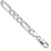 Sterling Silver 7.0mm Pav‚ Flat Figaro Chain