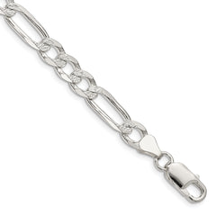 Sterling Silver 7.0mm Pav‚ Flat Figaro Chain