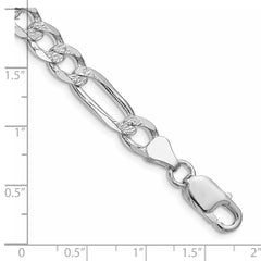 Sterling Silver Rhodium-plated 6.75mm Pav‚ Flat Figaro Chain
